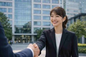 ss 笑顔の女性が握手