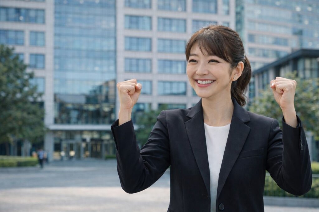 s オオトモが両手でガッツポーズ s オオトモが両手でガッツポーズ