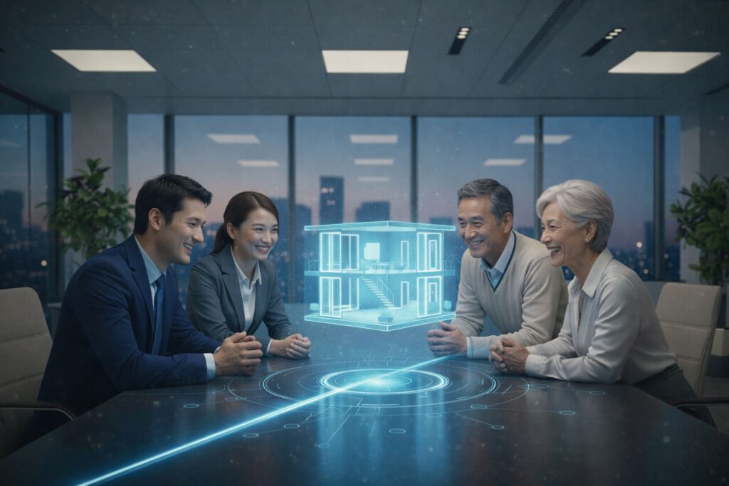 s ３dパースに驚く4人 アパート